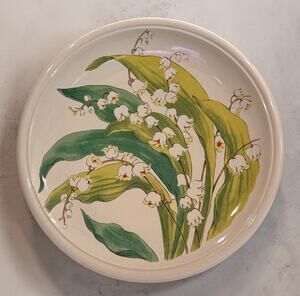 Vintage Chalet Tartan Stoneware Japan Lily of the Valley Floral Dinner Plate 12"
